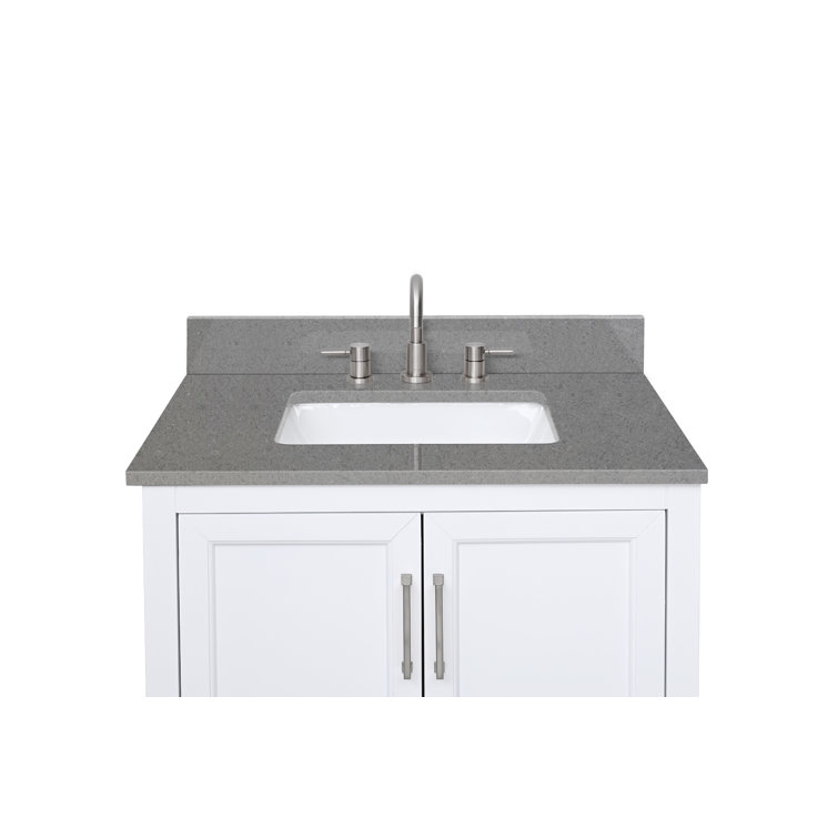 31'' Gray Quartz Single Bathroom Vanity Top with White Sink