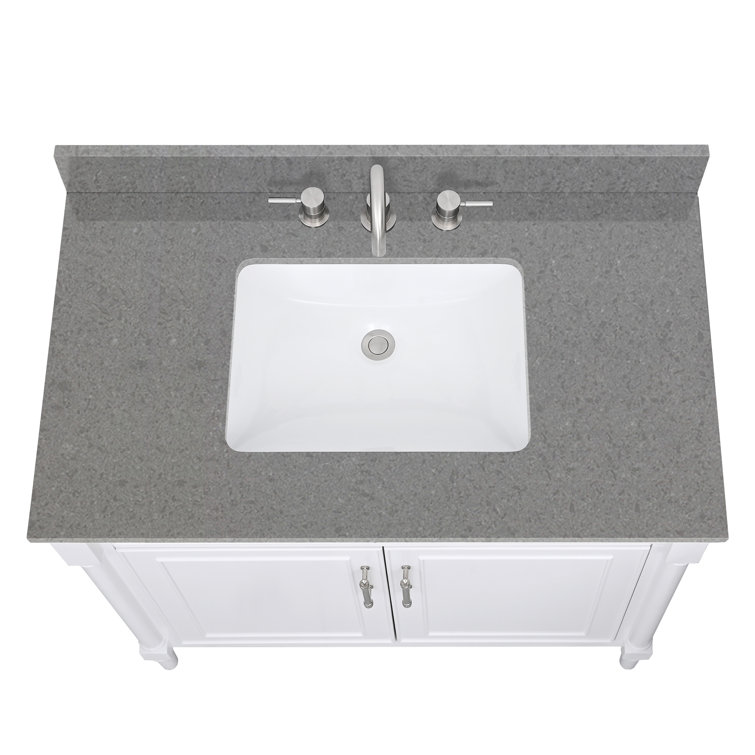 37'' Matte Gray Quartz Single Bathroom Vanity Top with Sink