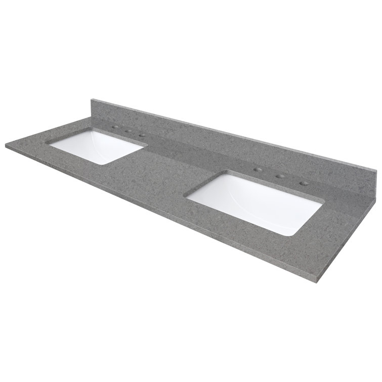 61 In. Lotte Radianz Contrail Matte Quartz Top With Dual Rectangular Sinks