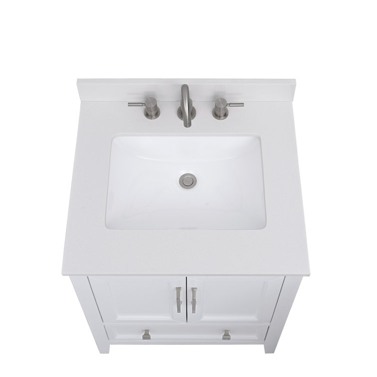 25'' Everest White Quartz Vanity Top with Rectangular Sink