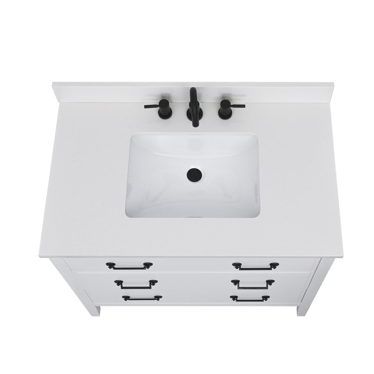 37'' Everest White Quartz Undermount Single Sink Vanity Top