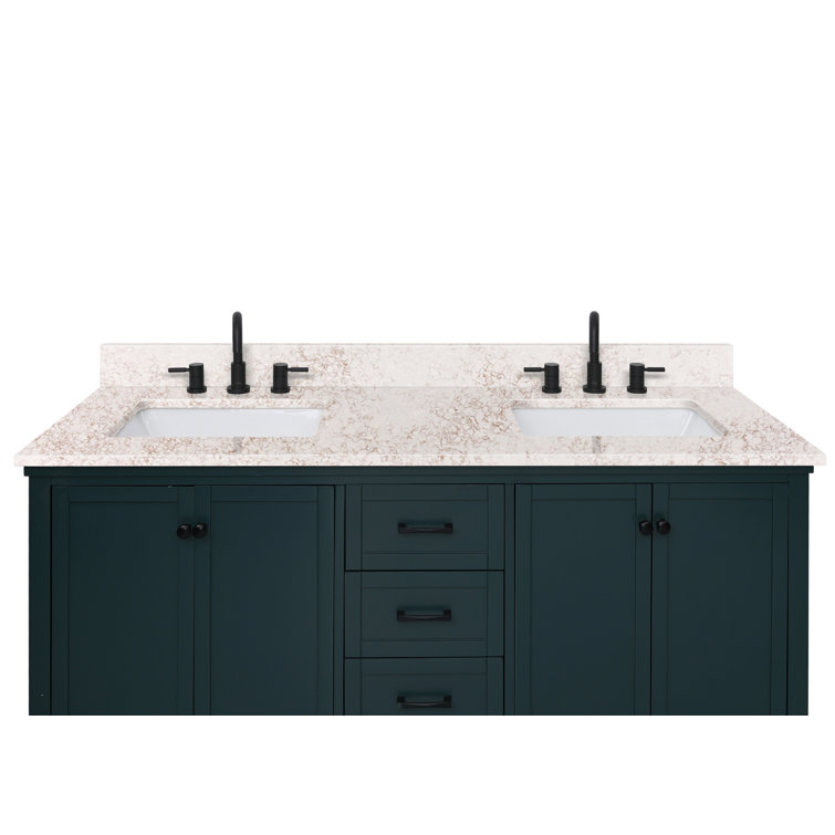 61'' Alluring Quartz Double Sink Vanity Top with Copper Veining