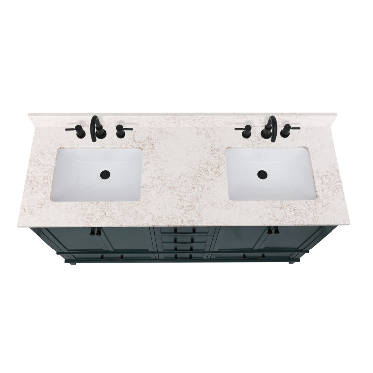 61'' Alluring Quartz Double Sink Vanity Top with Copper Veining