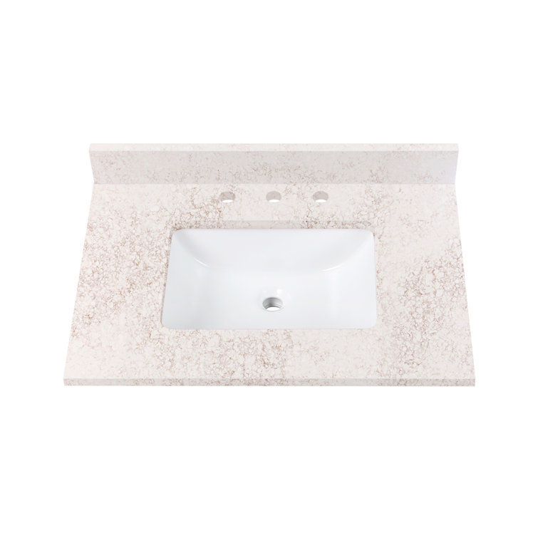 31'' White Quartz Vanity Top with Copper Veining and Undermount Sink