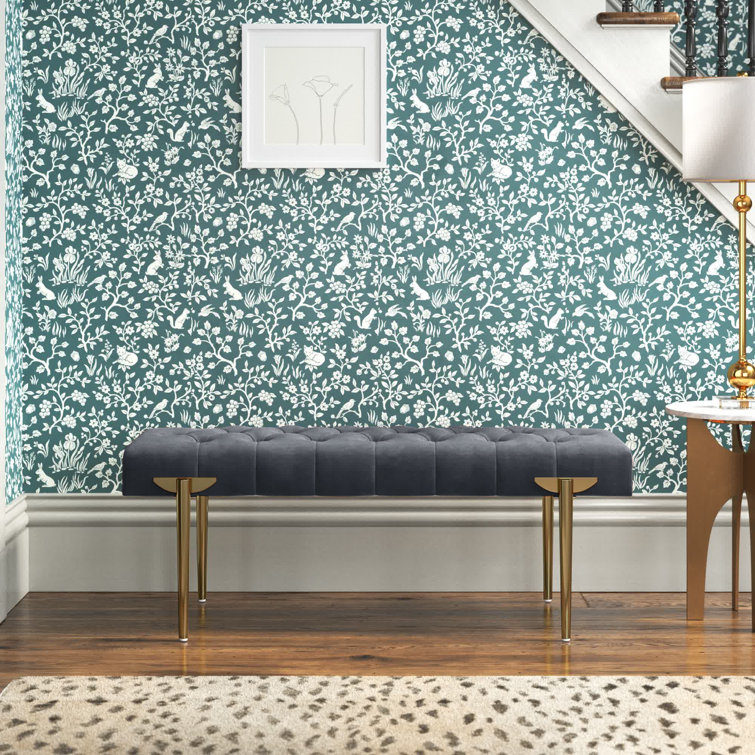 Aria Steel Gray Velvet Upholstered Metal Leg Bench