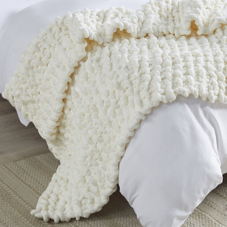 Ivory Chenille Luxurious Chunky Knit 50"x60" Throw Blanket