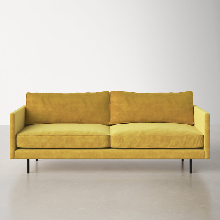 Mustard Yellow Polyester Upholstered Square Arm Sofa with Metal Legs