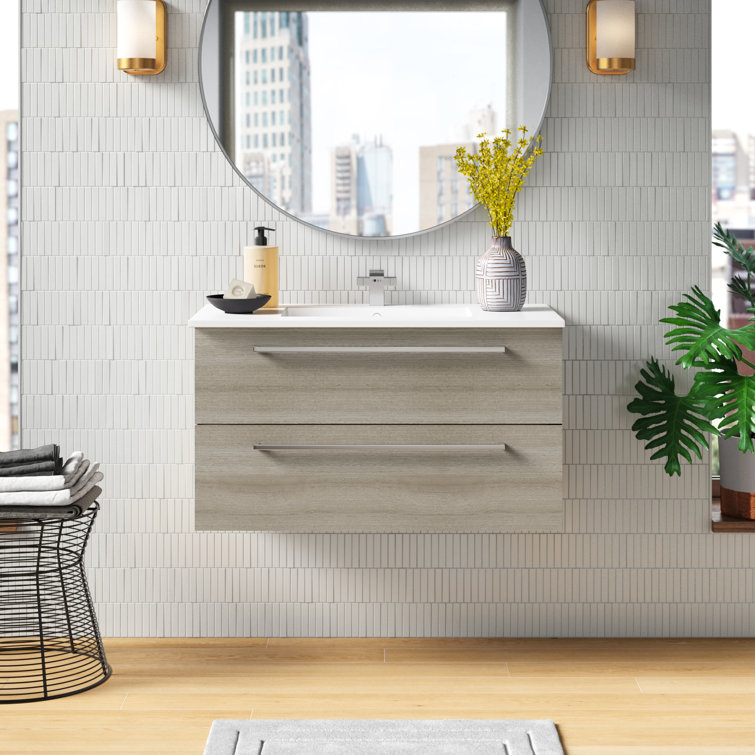 Aria 36" Gray Wall-Mount Single Sink Vanity with Marble Top