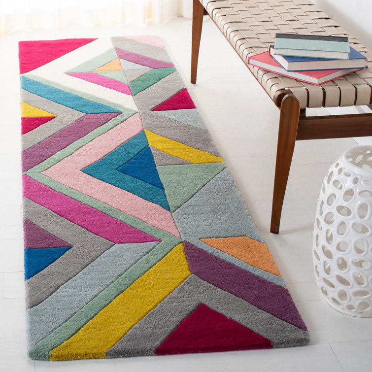 Gray and Multicolor Handmade Wool Geometric Area Rug