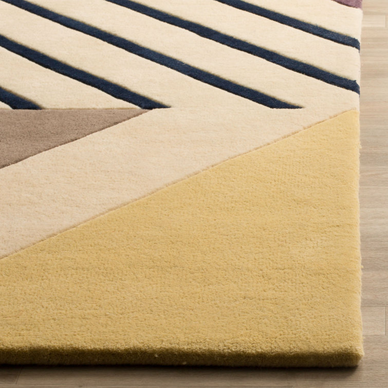 Ivory Square Tufted Handmade Wool Rug with Non-Slip Feature