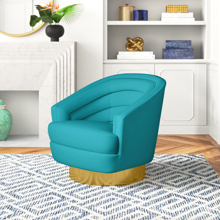 Blue Velvet Swivel Chair with Gold Base