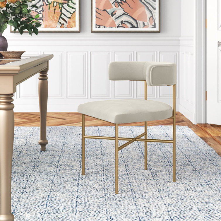 Cream Velvet Upholstered Dining Arm Chair with X-Base