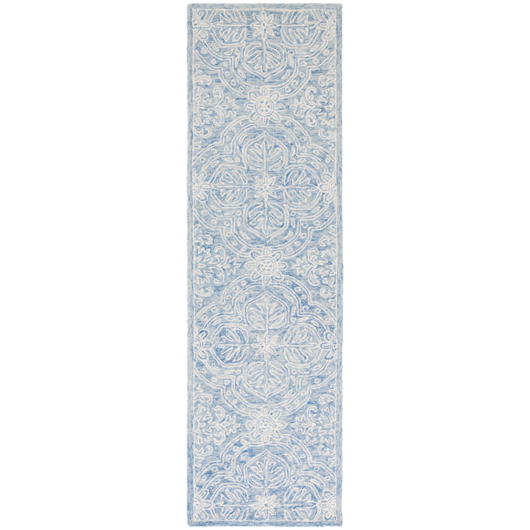 Blue and Ivory Hand-Tufted Wool Runner Rug