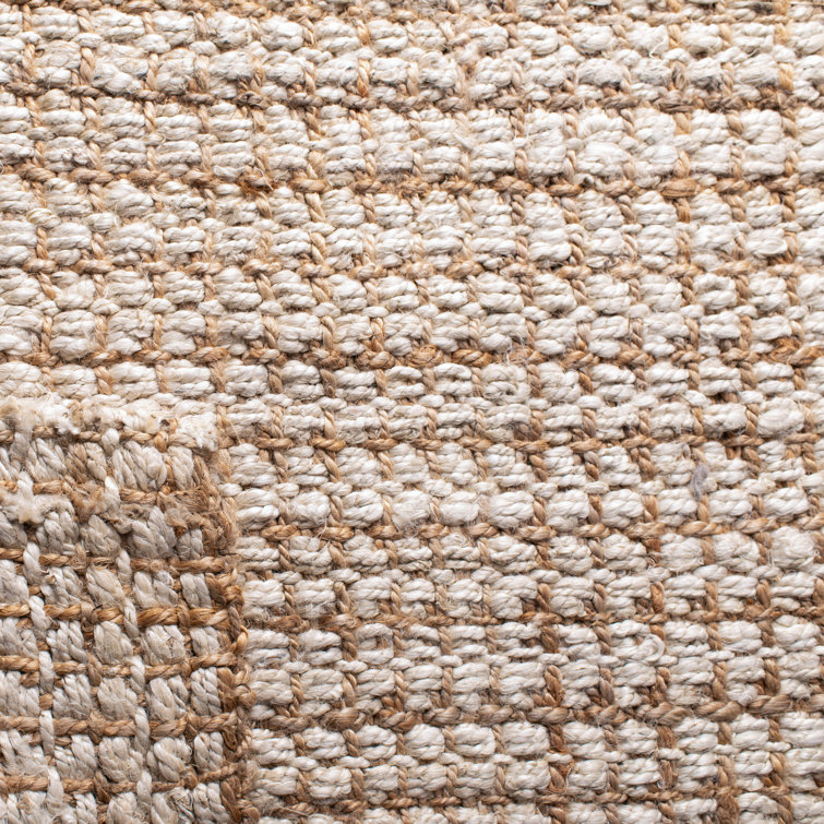 Ivory and Light Brown Hand-Knotted Jute Area Rug 5' x 8'