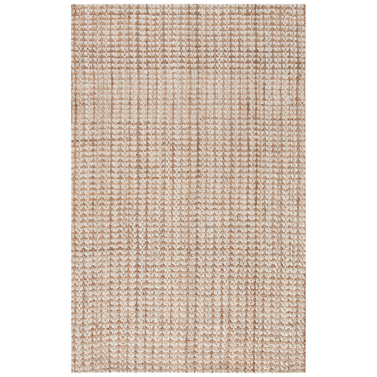 Ivory and Light Brown Hand-Knotted Jute Area Rug 5' x 8'