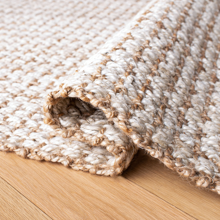 Ivory and Light Brown Hand-Knotted Jute Area Rug 5' x 8'