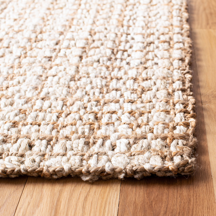 Ivory and Light Brown Hand-Knotted Jute Area Rug 5' x 8'