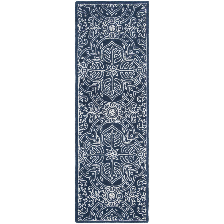 Navy and Ivory Hand-Tufted Wool Runner Rug 2'3" x 10'