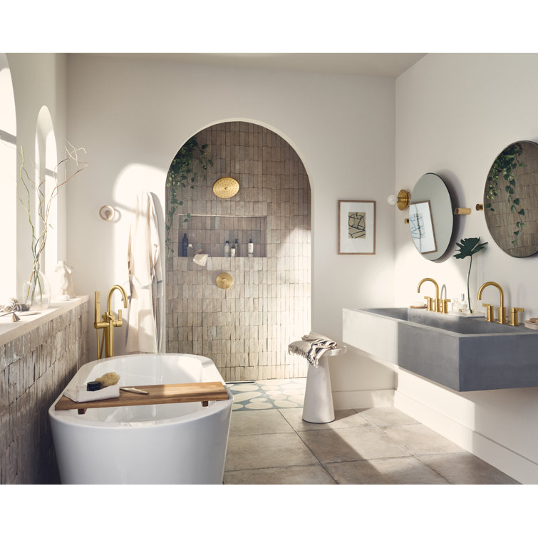 Brushed Gold Modern Widespread Bathroom Faucet with Two Handles
