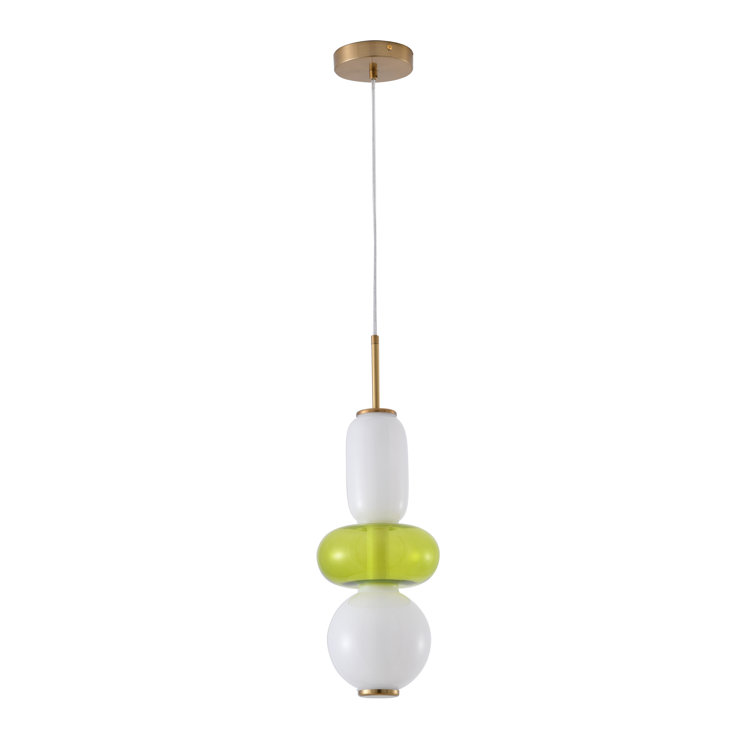 Gold Mini LED Pendant with White and Green Glass Globe