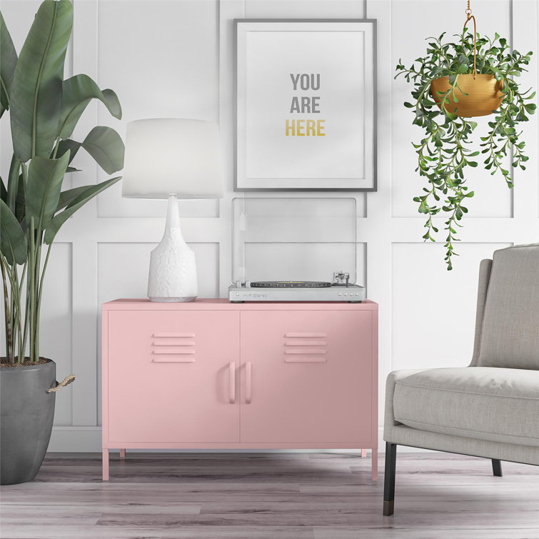 Bashful Pink Metal Locker Accent Cabinet with Adjustable Shelving
