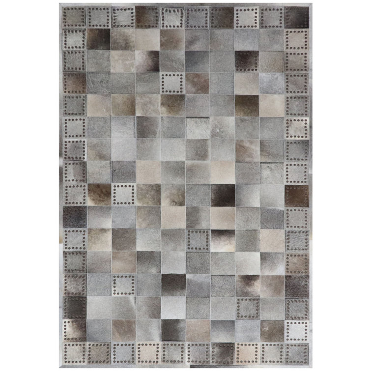 Handmade Gray Leather Rectangle Area Rug 8' x 10'