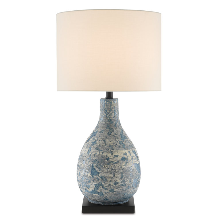 Vintage Blue Ceramic Table Lamp with Ivory Shade