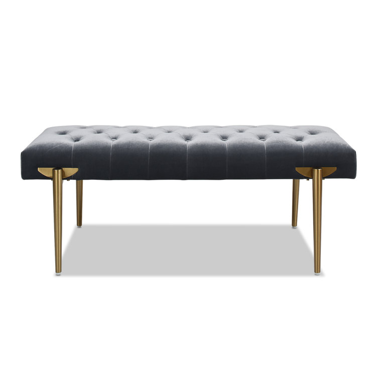 Aria Steel Gray Velvet Upholstered Metal Leg Bench