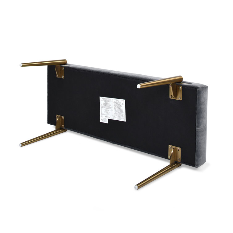 Aria Steel Gray Velvet Upholstered Metal Leg Bench