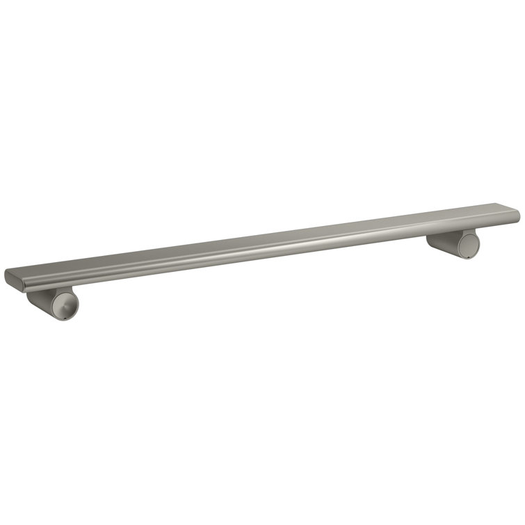 Anodized Brushed Nickel Shower Barre with Teak Shelf