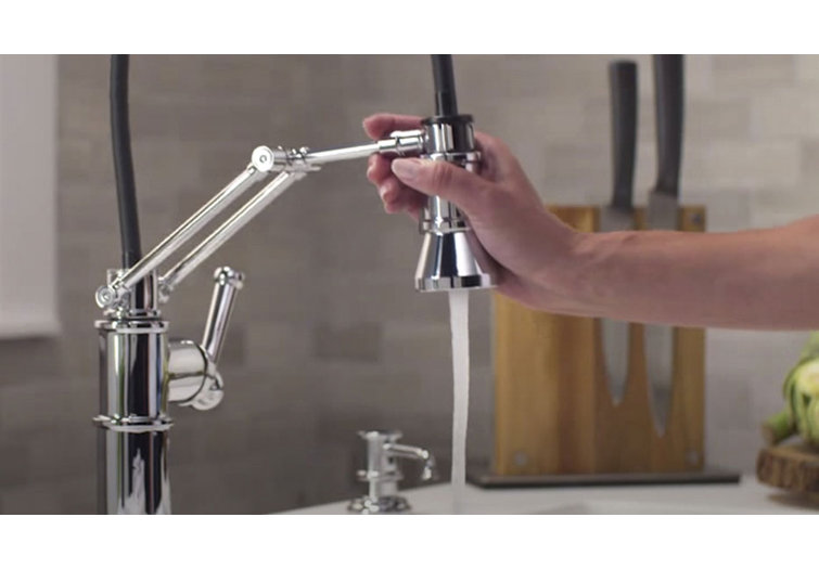 Luxe Gold Industrial Kitchen Faucet with Pull-out Spray
