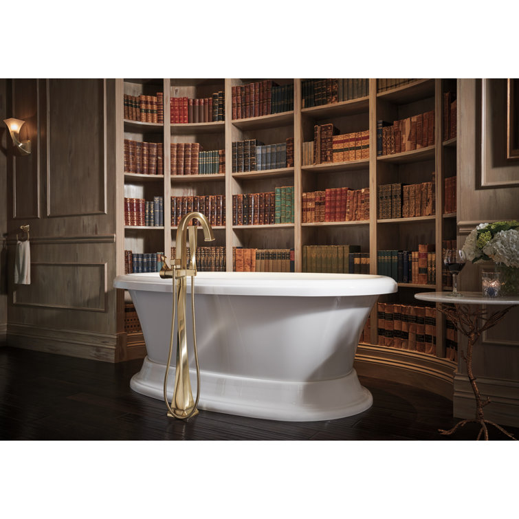 Polished Nickel Single-Handle Freestanding Tub Filler with Handshower