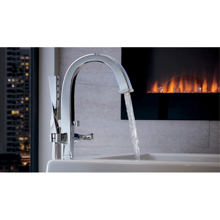 Polished Nickel Single-Handle Freestanding Tub Filler with Handshower