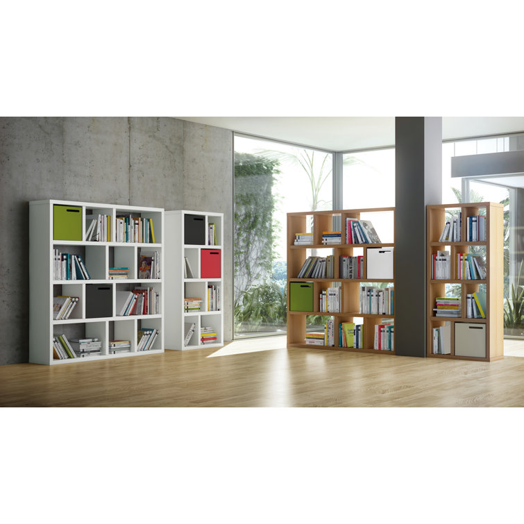 Berlin Geometric 5-Tier Oak Wide Bookcase with Cubbyholes