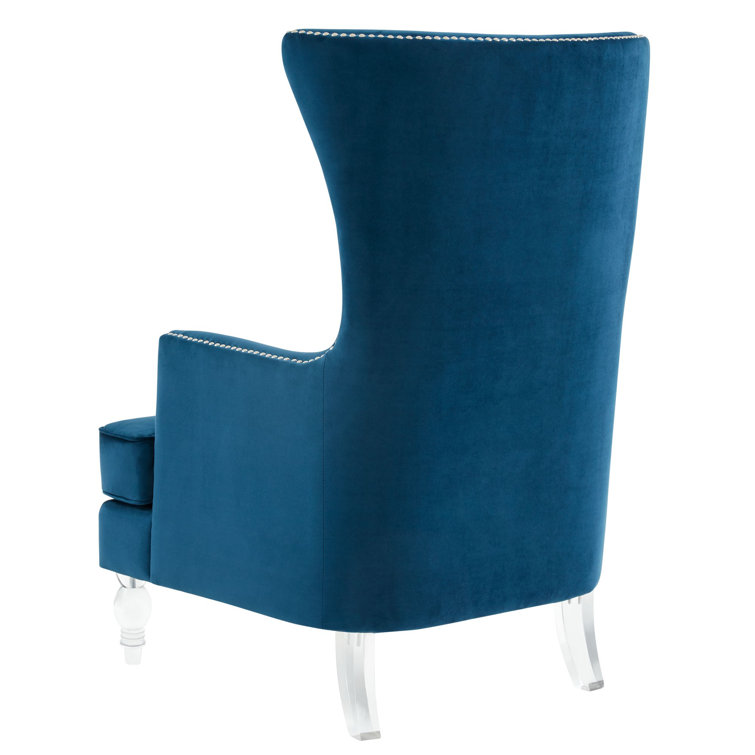 Regal Navy Velvet Wingback Accent Chair with Wooden Legs