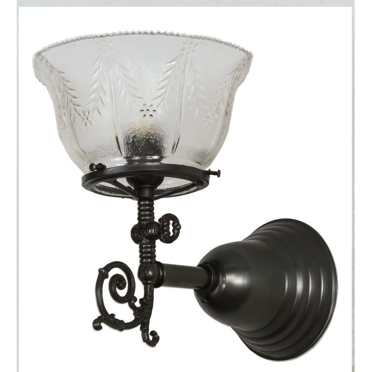 Craftsman Brown Nickel Dimmable Sconce with Clear Textured Glass