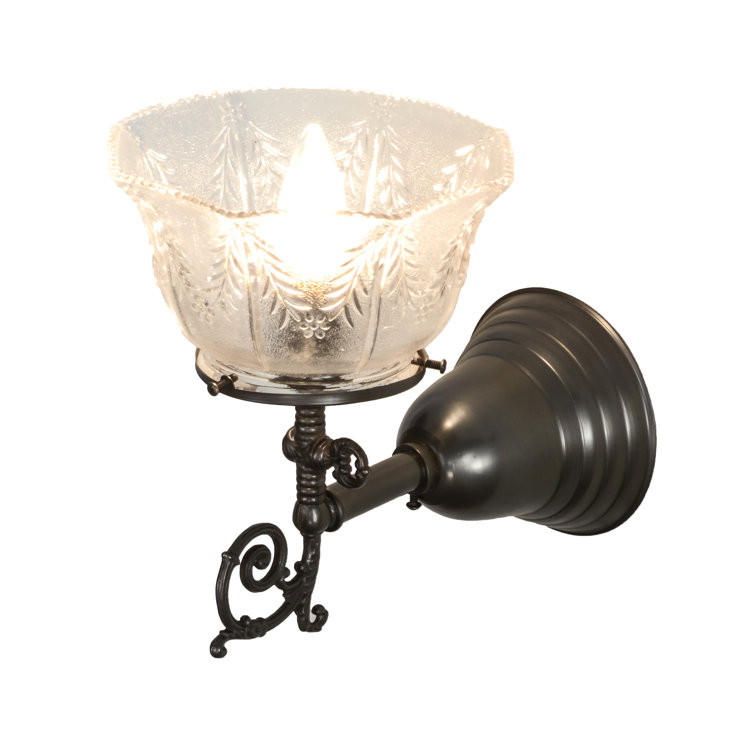 Craftsman Brown Nickel Dimmable Sconce with Clear Textured Glass