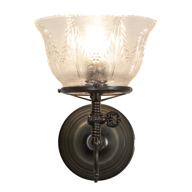 Craftsman Brown Nickel Dimmable Sconce with Clear Textured Glass