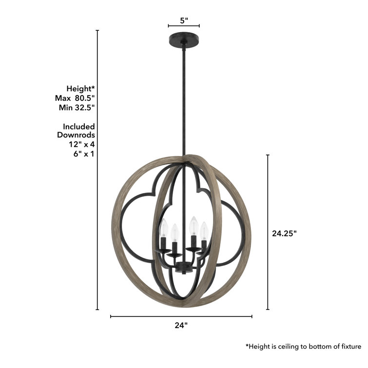 Gablecrest 24" French Oak and Iron Globe Pendant Light