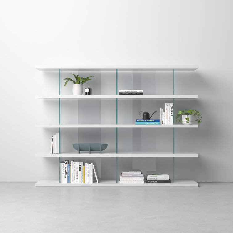Otford 78'' Glossy White and Wood Multi-Tiered Bookcase