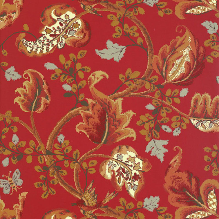 Fox Hollow Tomato and Brass Classic Botanical Wallpaper