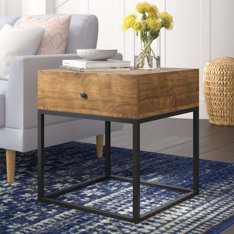 Brixton Industrial Mango Wood & Iron Rectangular End Table with Storage