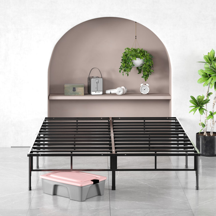 Queen Black Metal Platform Bed Frame with Storage