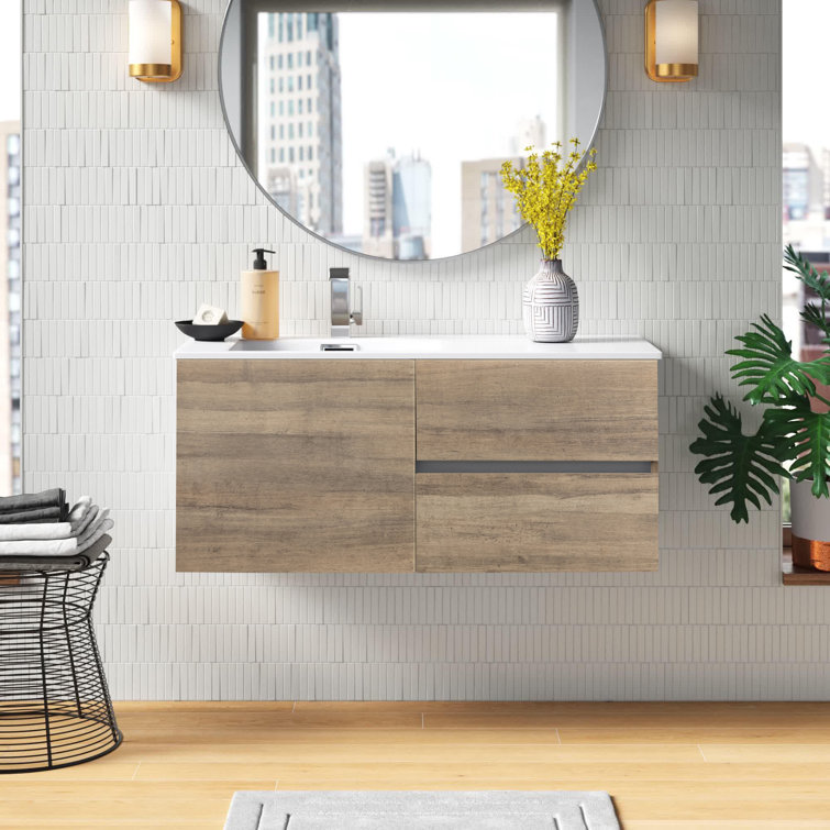 Beachwood Oak 42" Single Sink Wall-Mount Vanity with Cultured Marble Top