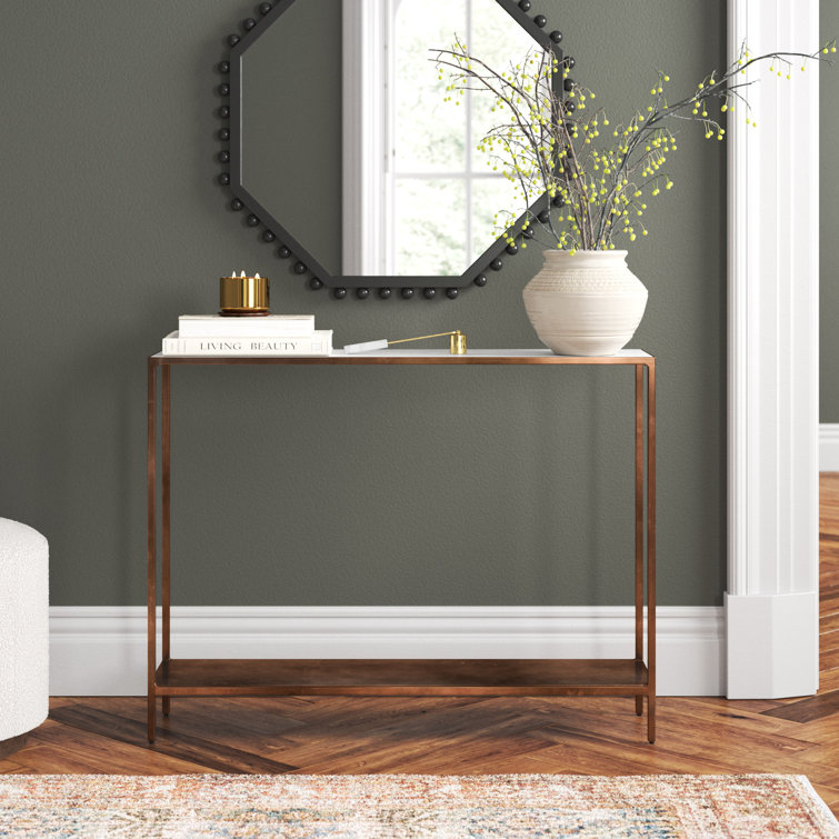 Henriette Contemporary 42'' Brown/White Marble & Metal Console Table with Storage