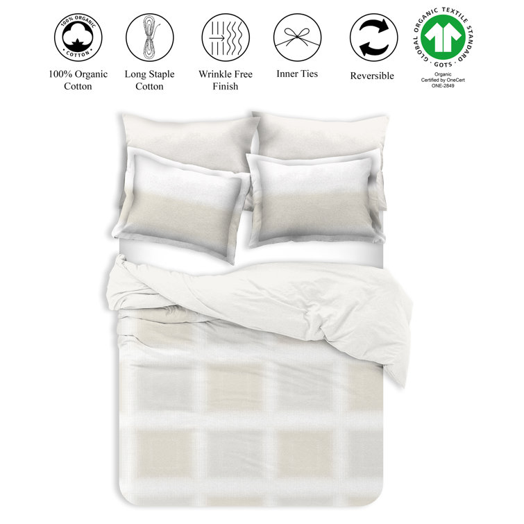 Delara Beige Organic Cotton Queen Duvet Cover Set