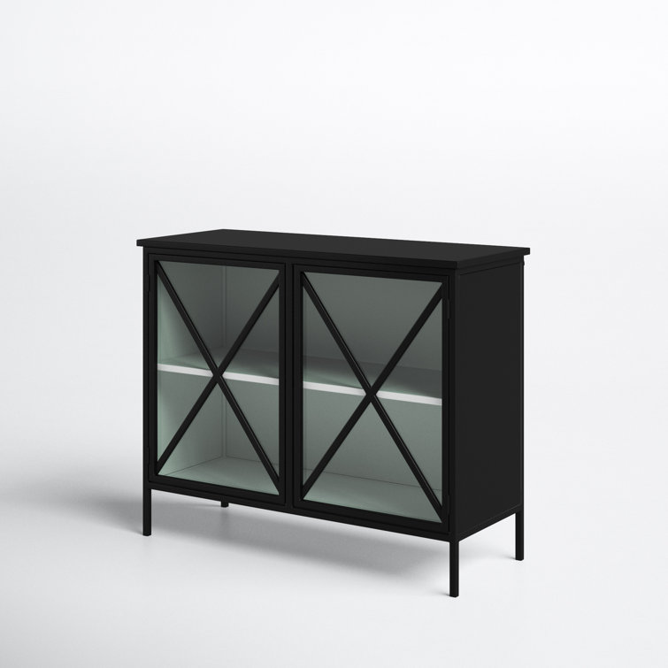 Diego 33'' Black and White Modern Glass Door Storage Cabinet