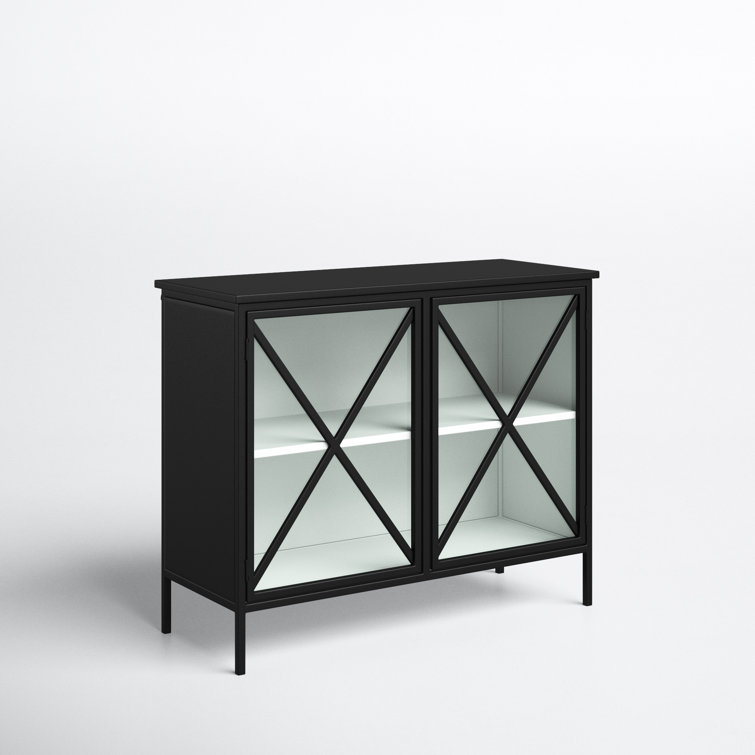 Diego 33'' Black and White Modern Glass Door Storage Cabinet