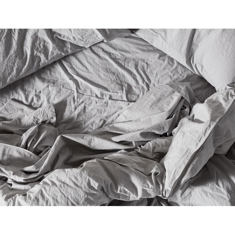 Twin Pewter Organic Cotton Crinkled Percale Sheet Set