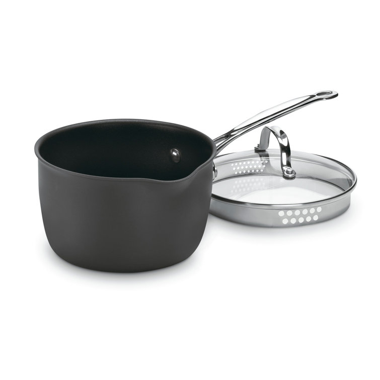 Black Aluminum Non-Stick Saucepan with Pour Spout and Lid